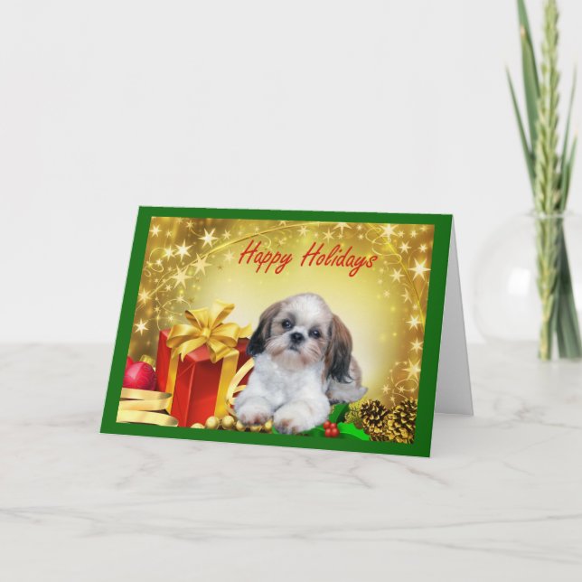 Festividades Presentes de Cartão de Natal Shih Tzu (Frente)