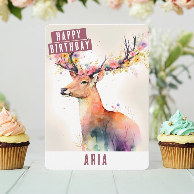 Festividades Primavera vibes Cartão de Aniversário de Deer (Criador carregado)