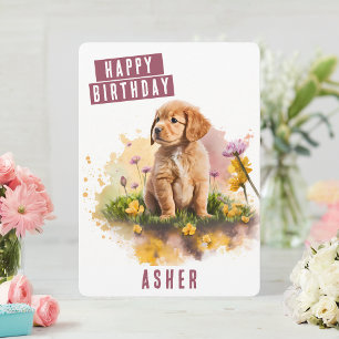 Festividades Primavera vibes Cartão de Aniversário Puppy