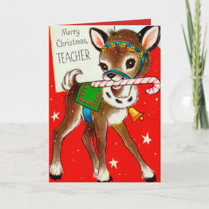 Festividades Professor de Natal Reindeer cartão retrô vintage