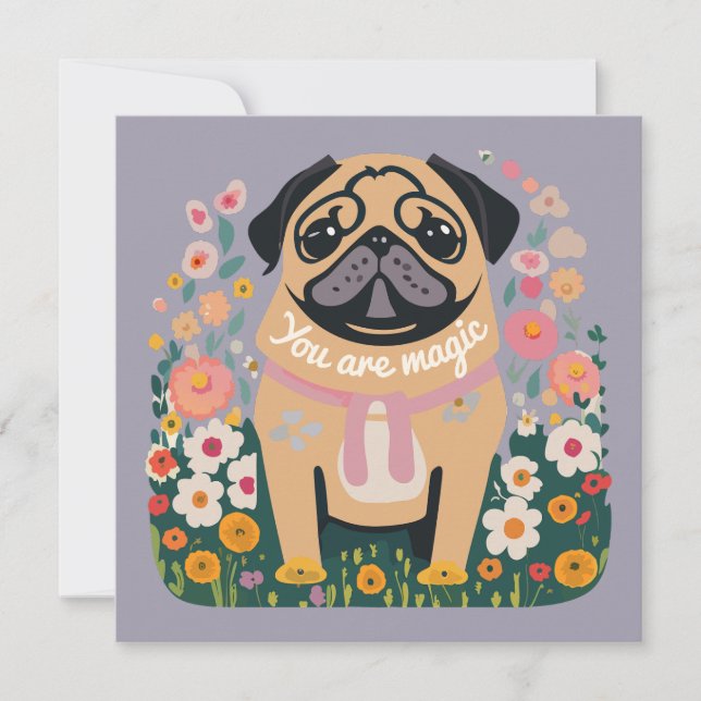 Festividades Pug Boho - Cartão de Saudação Floral (Frente)