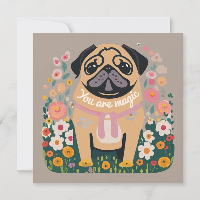 Festividades Pug Boho - Cartão de Saudação Floral (Frente)