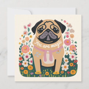 Festividades Pug Boho - Cartão de Saudação Floral