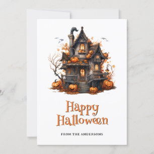 Festividades Pumpkins assombrado Casa Fantasma Cartão de Hallow