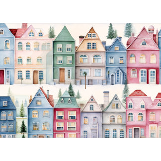 Festividades Qualquer Cartão de Feriado de Casas de Aquarela de