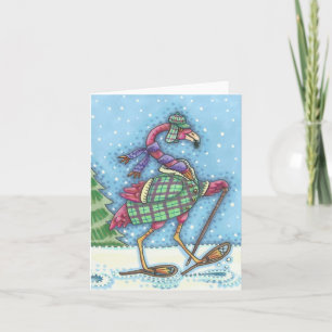 FESTIVIDADES RAC̣ÕES DE NEVE DE INVERNO FLAMINGO ROSA CARTÃO NO