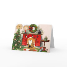 Raposa em frente ao Cartão de Natal de lareira