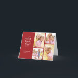 Festividades Red Faith Hope Love Photo Collage Cartão de Natal<br><div class="desc">Este elegante cartão de Natal apresenta uma colagem de quatro fotos e uma inscrição festiva. A design da tipografia diz "fé, esperança, amor" em letras brancas com bonito espirais ligando as letras, todas contra um fundo vermelho. Abaixo, adicione sua saudação e seus nomes. À direita, vocês podem incluir quatro fotos...</div>