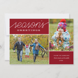 Festividades Red "Season's Saudações" Dois Cartão de Feriado Fo