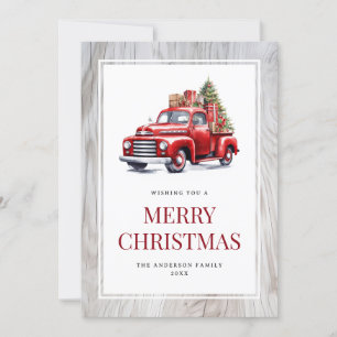 Festividades Red Truck Tree Rustic Wood Feliz Cartão de Natal