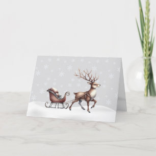 Festividades Reindeer no Cartão de Natal da Neve