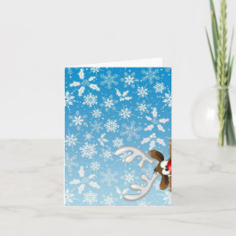 Festividades Rena bonito e flocos de neve no cartão de Natal