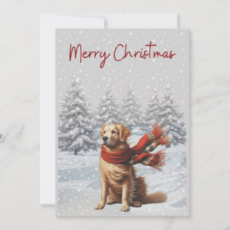 Festividades Retriever ouro no cartão de Natal da neve