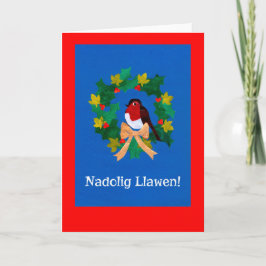 Festividades Robin no Cartão de Natal Wreath: Saudação galesa