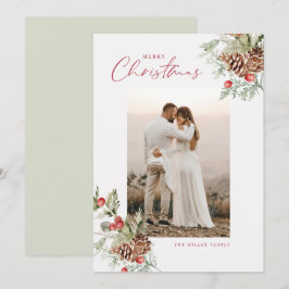 Festividades Rustic Watercolor Cartão com fotos Feliz de Natal