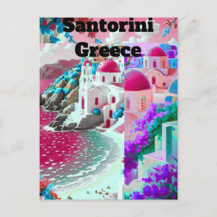 Festividades Santorini Grécia Aquarela Cartão Postal de Viagem