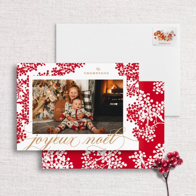 Festividades Script de Cartão com fotos Joyeux Noel Red Berries (Criador carregado)