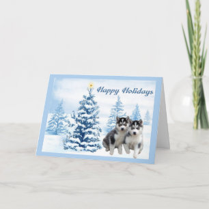 Festividades Siberian Husky - Cartão de Natal Blue Tree