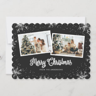 Festividades Snowflakes Black Silver Photo Feliz Cartão de Nata