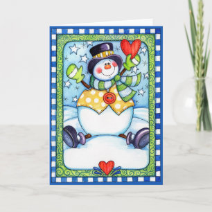 Festividades Snowman com Coração - Cartão de Saudação