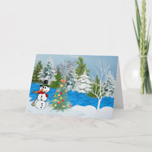 Festividades Snowman no cartão de Natal do Woods