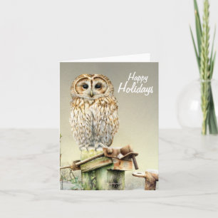 Festividades Tawny Owl no cartão de Natal das belas artes da ne