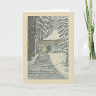 Festividades Templo na Neve - Cartão de Natal Japonês