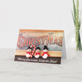 Festividades Três Snowmen com Cartão de Natal Cane