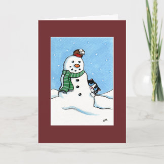 Festividades Tuxedo Cat, cartão de Natal Robin e Snowman