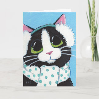 Festividades Tuxedo Cat Vestido para o Cartão de Natal de inver