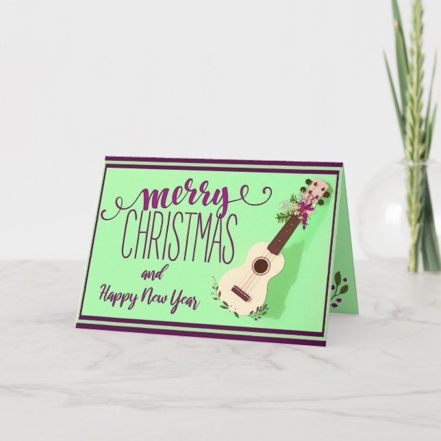 Festividades Ukulele Feliz Natal e Cartão de Feliz ano novo (Frente)