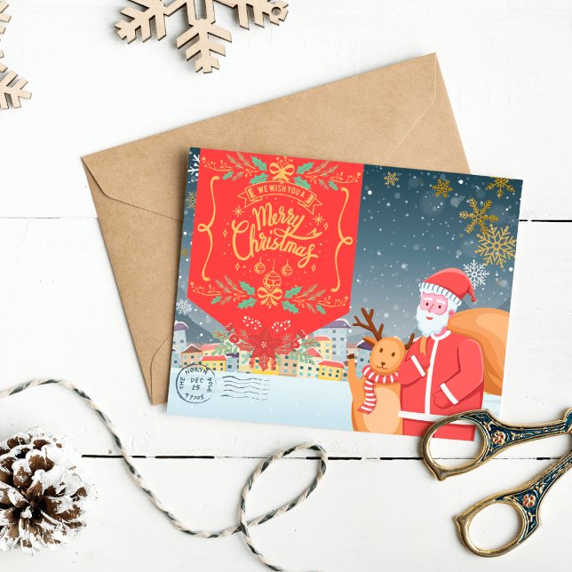 Festividades Um cartão de Natal alegre do Polo Norte (A Joyful Christmas Postcard from North Pole on a table)