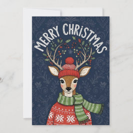 Festividades Um cartão de Natal festivo com um cervo fofo