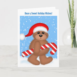 Festividades Urso Bonito com Cartão de Natal Candy Cane