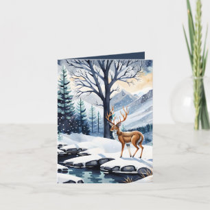 Festividades Veado pelo Cartão de Natal Dourado do Lago Snowy
