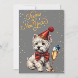 Festividades Véspera de ano novo Westie com cartão de champanhe