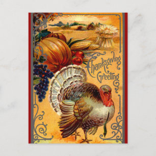 Festividades Vintage Ação de Graças Turquia Cartão postal Sauda