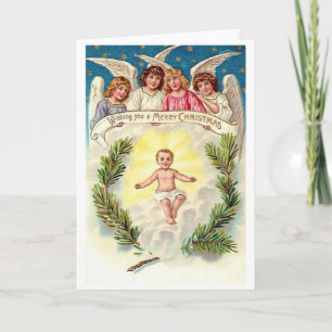 Festividades Vintage Baby Jesus e Angels Cartão de Natal