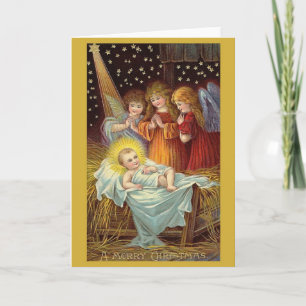 Festividades Vintage Baby Jesus e Angels Cartão de Natal