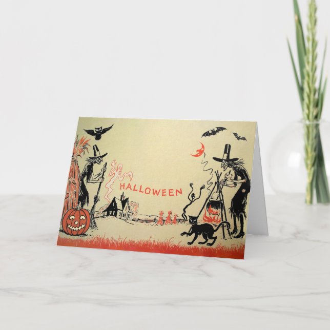 Festividades Vintage Bruxas Cartão de Halloween (Frente)