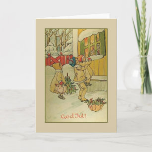 Festividades Vintage - Cartão de Saudação de Deus Norueguês Jul