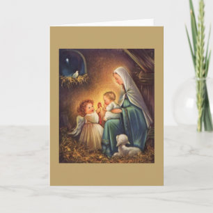 Festividades Vintage: Cartão de Saudação Religioso de Natal