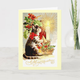 Festividades Vintage Cat and Candle com Cartão de Natal