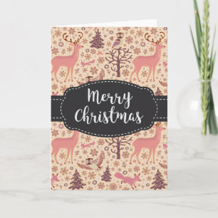 Festividades Vintage Deer Owl Fox Woods Feliz Cartão de Natal