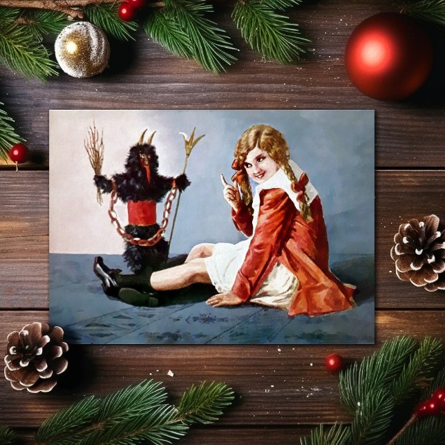 Festividades Vintage Girl com cartão de Natal Krampus (Criador carregado)