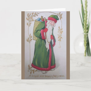Festividades Vintage Green Robed Papais noeis Cartão de Saudaçã
