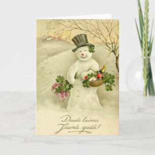 Festividades Vintage Letão Snow Man New Year Cartão de Saudação