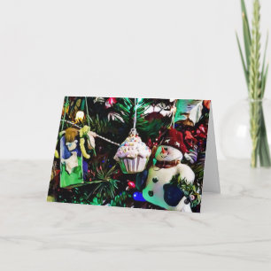 Festividades Vintage Ornaments em um Cartão de Árvore de Natal