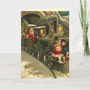 Festividades Vintage Papais noeis Treinam Cartão de Natal