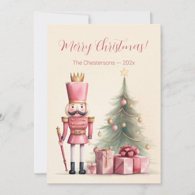 Festividades Vintage Pink Nutcracker Cartão de Natal (Frente)